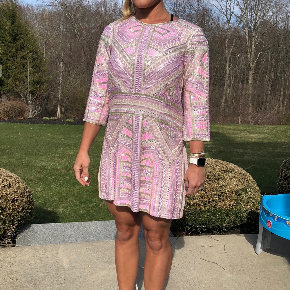 Parker Sz 6 lavender and pink bead & sequins dress